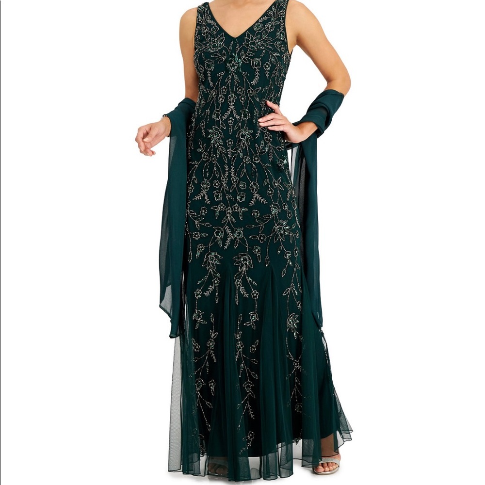 J Kara Beaded Long Dress with Scarf